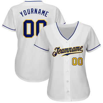 Custom White Royal-Gold Authentic Baseball Jersey