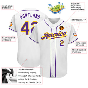 Custom White Purple-Gold Authentic Baseball Jersey