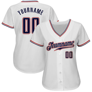 Custom White Navy-Red Authentic Baseball Jersey