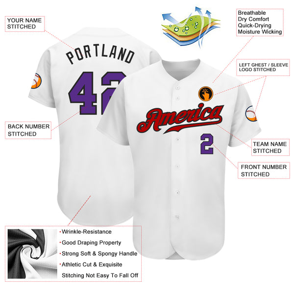 Custom White Purple-Red Authentic Baseball Jersey Discount