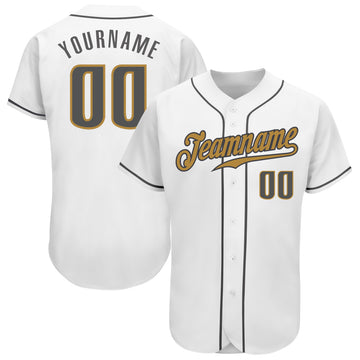 Custom White Steel Gray-Old Gold Authentic Baseball Jersey