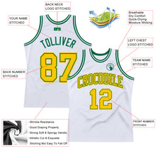 Laden Sie das Bild in den Galerie-Viewer, Custom White Gold-Kelly Green Authentic Throwback Basketball Jersey
