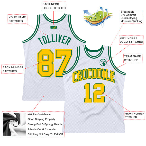 Custom Team White Basketball Authentic Neon Green Throwback Jersey Kelly  Green