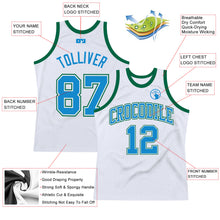 Laden Sie das Bild in den Galerie-Viewer, Custom White Blue-Kelly Green Authentic Throwback Basketball Jersey
