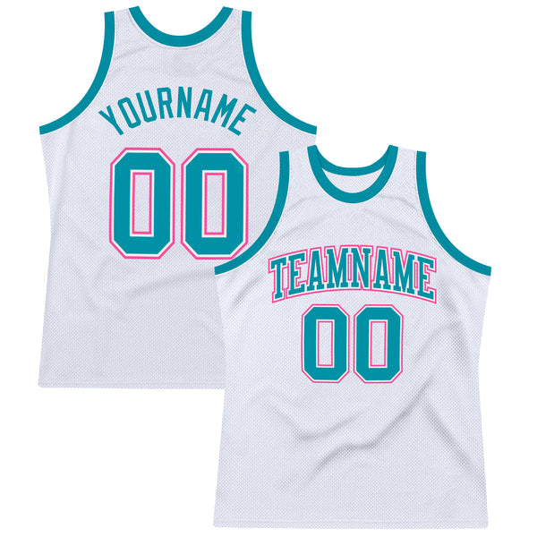 Custom Teal Pink-White Authentic Throwback Basketball Jersey