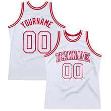 Load image into Gallery viewer, Custom White White-Red Authentic Throwback Basketball Jersey
