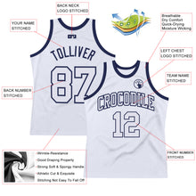 Load image into Gallery viewer, Custom White White-Navy Authentic Throwback Basketball Jersey
