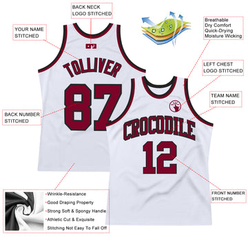 Custom White Maroon-Black Authentic Throwback Basketball Jersey