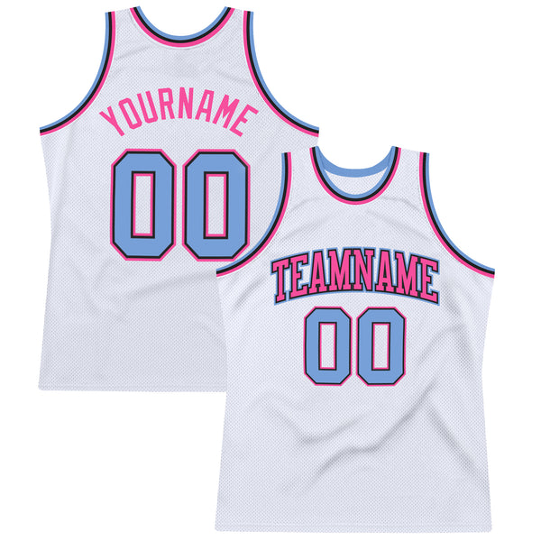 Custom Light Pink White-Black Authentic Throwback Basketball Jersey