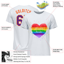 Laden Sie das Bild in den Galerie-Viewer, Custom White Purple-Orange Rainbow Colored Heart For World Pride LGBT Performance T-Shirt
