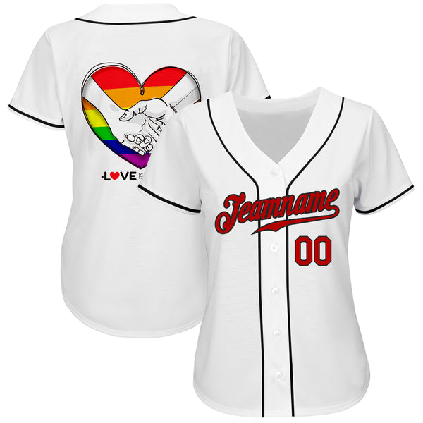 Cheap Custom White Red-Black Rainbow Colored Heart For Pride Month Love Is  Love LGBT Authentic Baseball Jersey Free Shipping – CustomJerseysPro