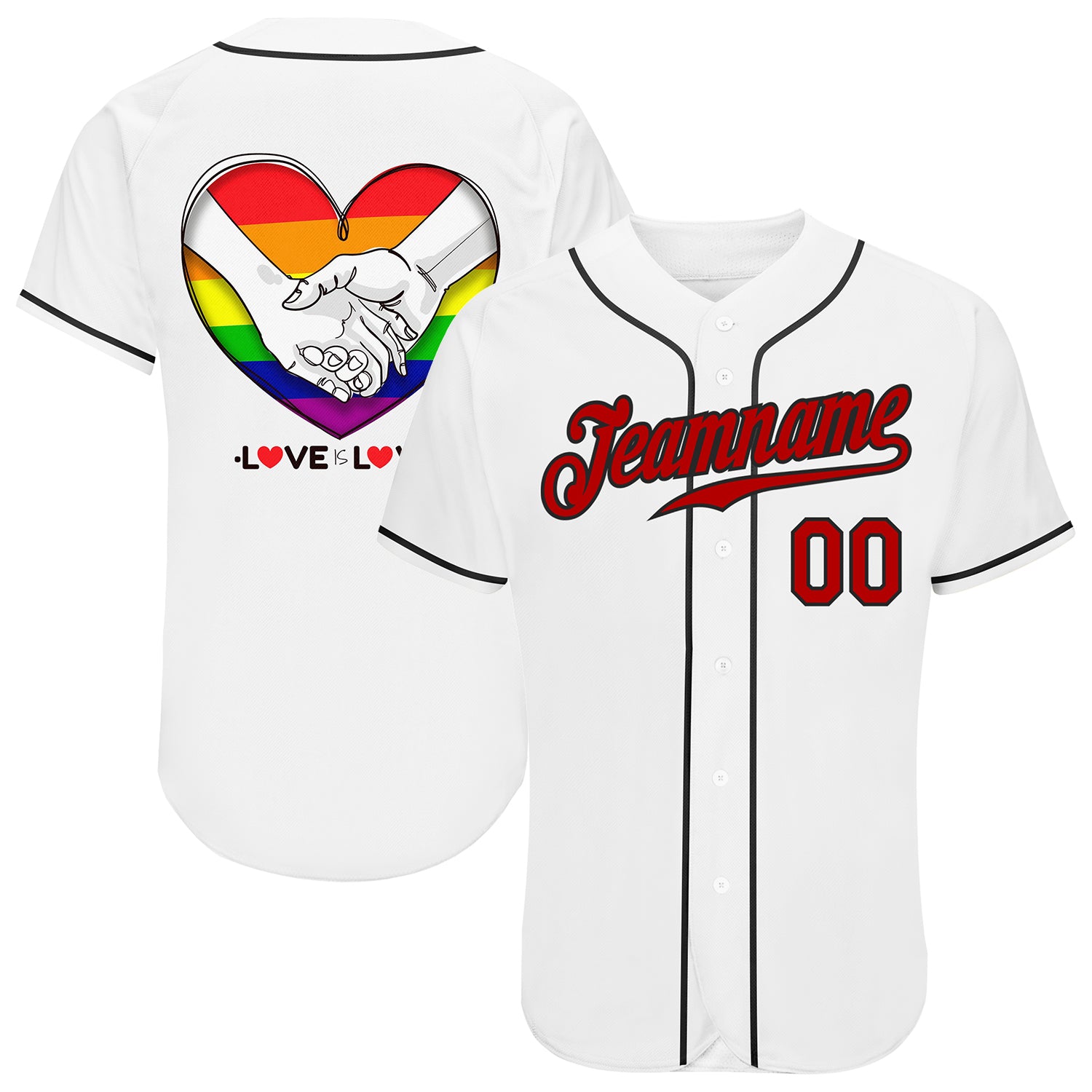 Cheap Custom White Red-Black Rainbow Colored Heart For Pride Month