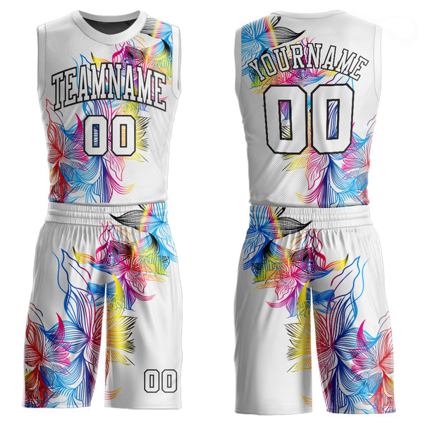 Custom Neon Green White-Light Blue Round Neck Sublimation Basketball Suit  Jersey Discount