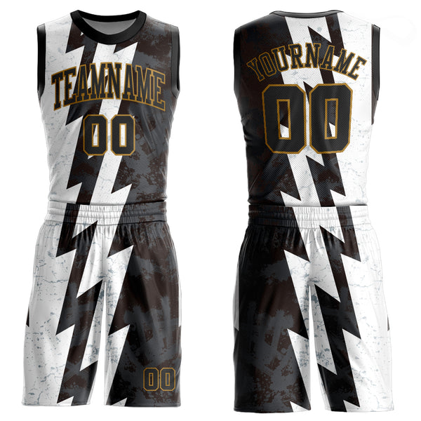 Custom Green White-Gold Round Neck Sublimation Basketball Suit