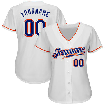 Custom White Royal-Orange Authentic Baseball Jersey