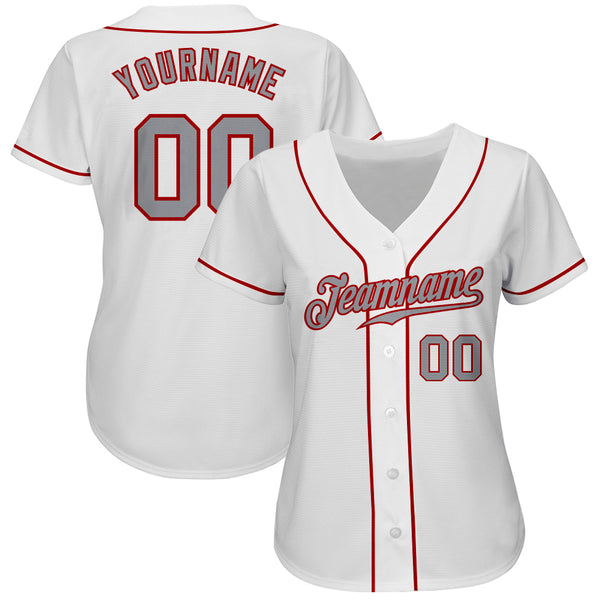 Custom Baseball Jersey White Gray-Red Authentic Men's Size:XL