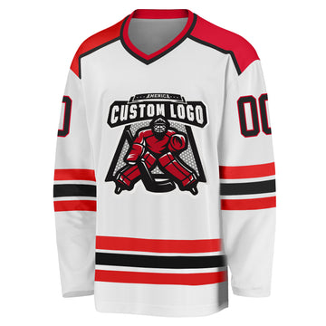 Custom White Black-Red Hockey Jersey