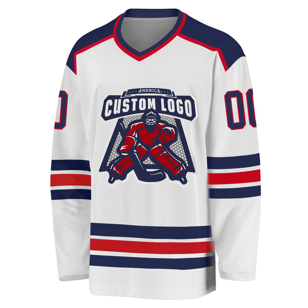 Red white and discount blue hockey jerseys