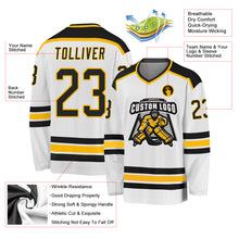 Laden Sie das Bild in den Galerie-Viewer, Custom White Black-Gold Hockey Jersey
