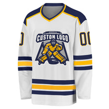 Charger l&#39;image dans la galerie, Custom White Navy-Gold Hockey Jersey
