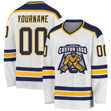 Charger l&#39;image dans la galerie, Custom White Navy-Gold Hockey Jersey
