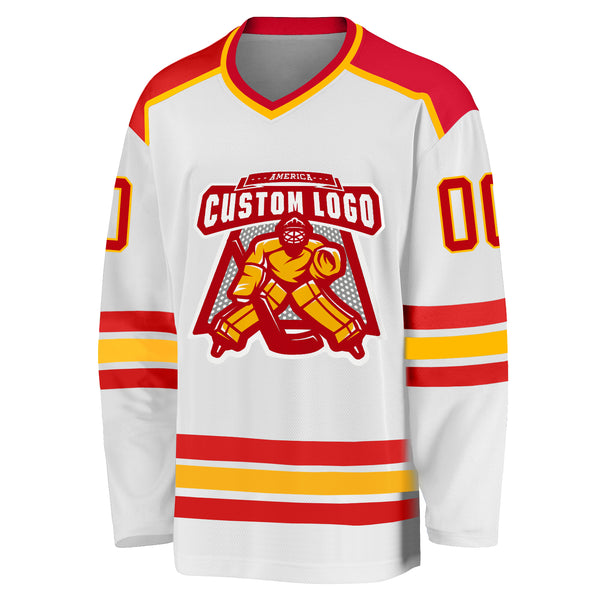 Cheap Custom Red Gold-White Hockey Jersey Free Shipping