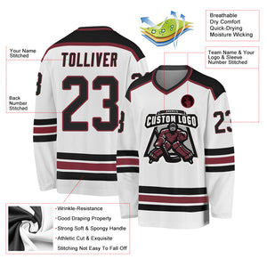 Custom White Black-Burgundy Hockey Jersey