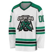 Laden Sie das Bild in den Galerie-Viewer, Custom White Kelly Green-Black Hockey Jersey
