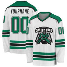 Laden Sie das Bild in den Galerie-Viewer, Custom White Kelly Green-Black Hockey Jersey
