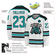 Laden Sie das Bild in den Galerie-Viewer, Custom White Aqua-Black Hockey Jersey
