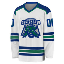 Laden Sie das Bild in den Galerie-Viewer, Custom White Royal-Kelly Green Hockey Jersey
