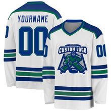 Laden Sie das Bild in den Galerie-Viewer, Custom White Royal-Kelly Green Hockey Jersey
