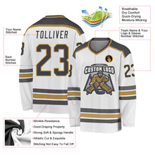 Загрузить изображение в средство просмотра галереи, Custom White Steel Gray-Old Gold Hockey Jersey
