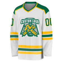 Загрузить изображение в средство просмотра галереи, Custom White Kelly Green-Gold Hockey Jersey
