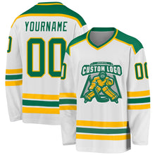 Загрузить изображение в средство просмотра галереи, Custom White Kelly Green-Gold Hockey Jersey
