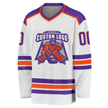 Загрузить изображение в средство просмотра галереи, Custom White Purple-Orange Hockey Jersey
