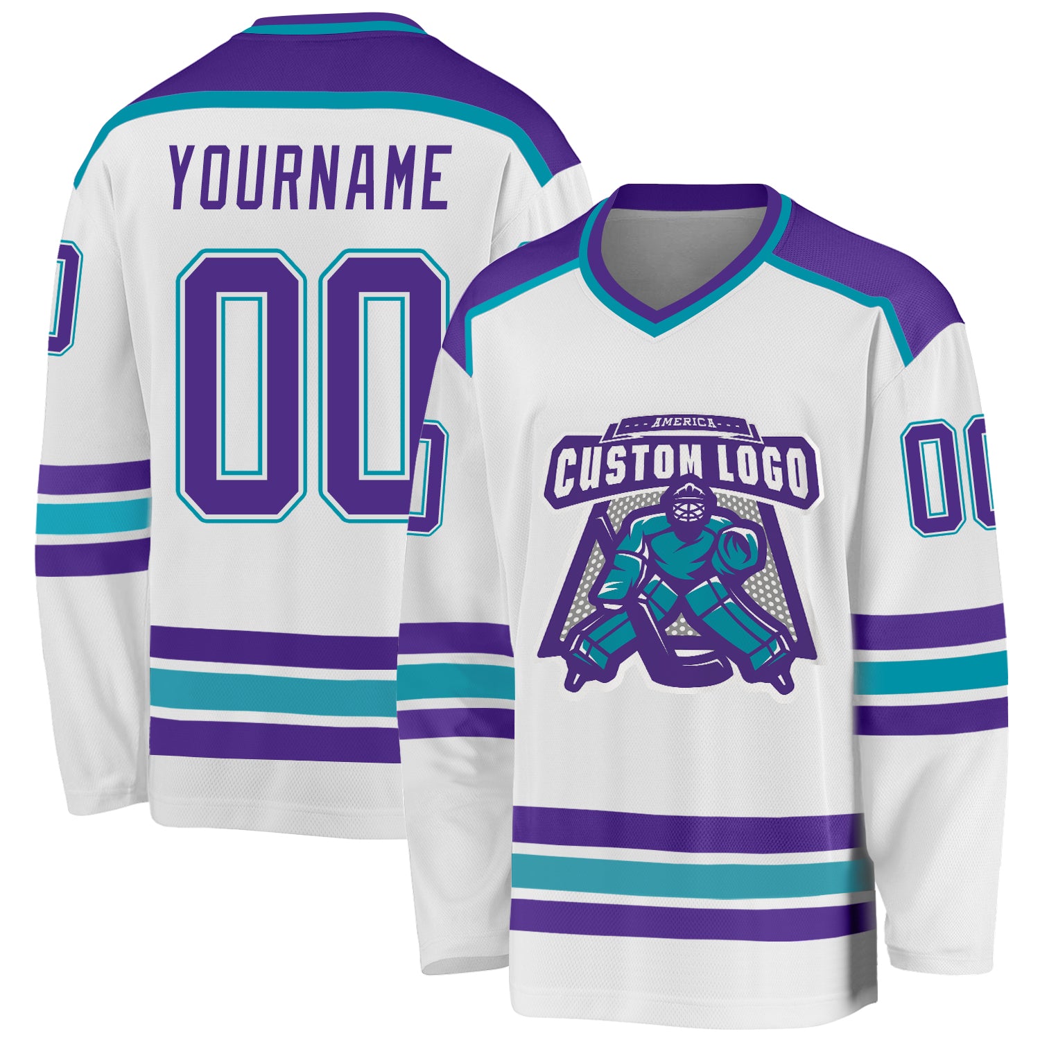 Custom Purple White-Light Blue Hockey Jersey