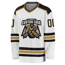 Laden Sie das Bild in den Galerie-Viewer, Custom White Black-Old Gold Hockey Jersey
