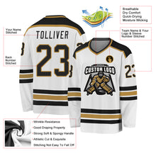 Laden Sie das Bild in den Galerie-Viewer, Custom White Black-Old Gold Hockey Jersey
