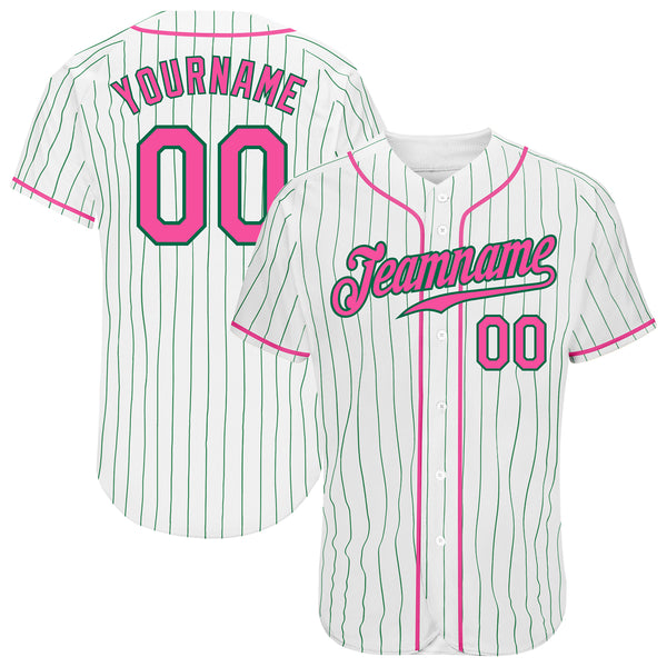 Custom Baseball Jersey Pink White Pinstripe Kelly Green-White Authentic Men's Size:XL