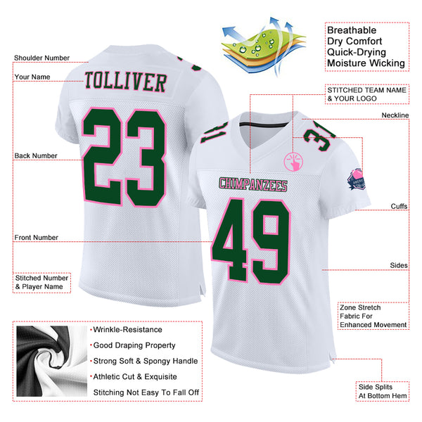 Cheap Custom White Green-Pink Mesh Authentic Football Jersey Free Shipping  – CustomJerseysPro