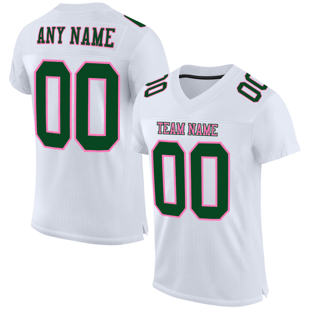 Custom White Green-Pink Mesh Authentic Football Jersey