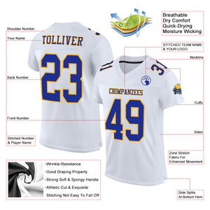 Custom White Royal-Gold Mesh Authentic Football Jersey