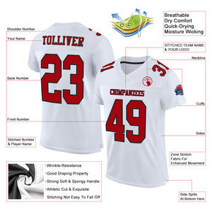 Custom White Red-Black Mesh Authentic Football Jersey