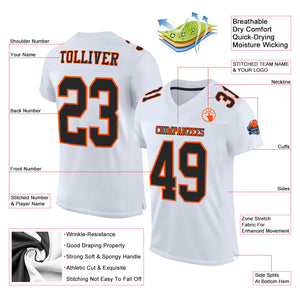 Custom White Black-Orange Mesh Authentic Football Jersey