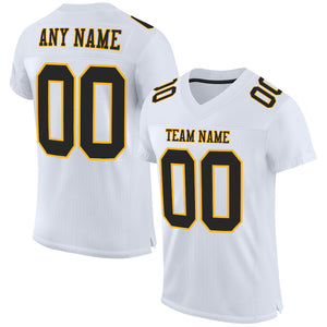 Custom White Black-Gold Mesh Authentic Football Jersey