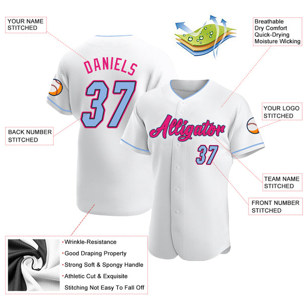 Cheap Custom White Light Blue-Pink Authentic Baseball Jersey Free Shipping  – CustomJerseysPro