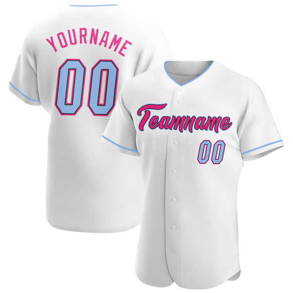 Cheap Custom White Light Blue-Pink Authentic Baseball Jersey Free Shipping  – CustomJerseysPro