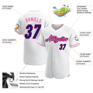 Custom White Dark Purple Black-Pink Authentic Baseball Jersey