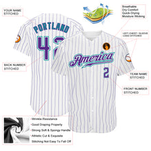 Загрузить изображение в средство просмотра галереи, Custom White Purple Pinstripe Purple-Teal Authentic Baseball Jersey
